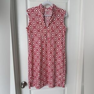 Jude Connally Kristen Tunic Dress Red Geometric Print Size M
